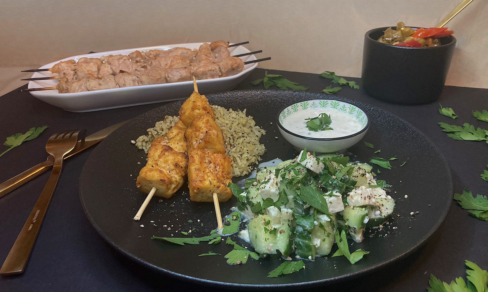 Recette : Brochettes de poulet ou tofu Shish Taouk