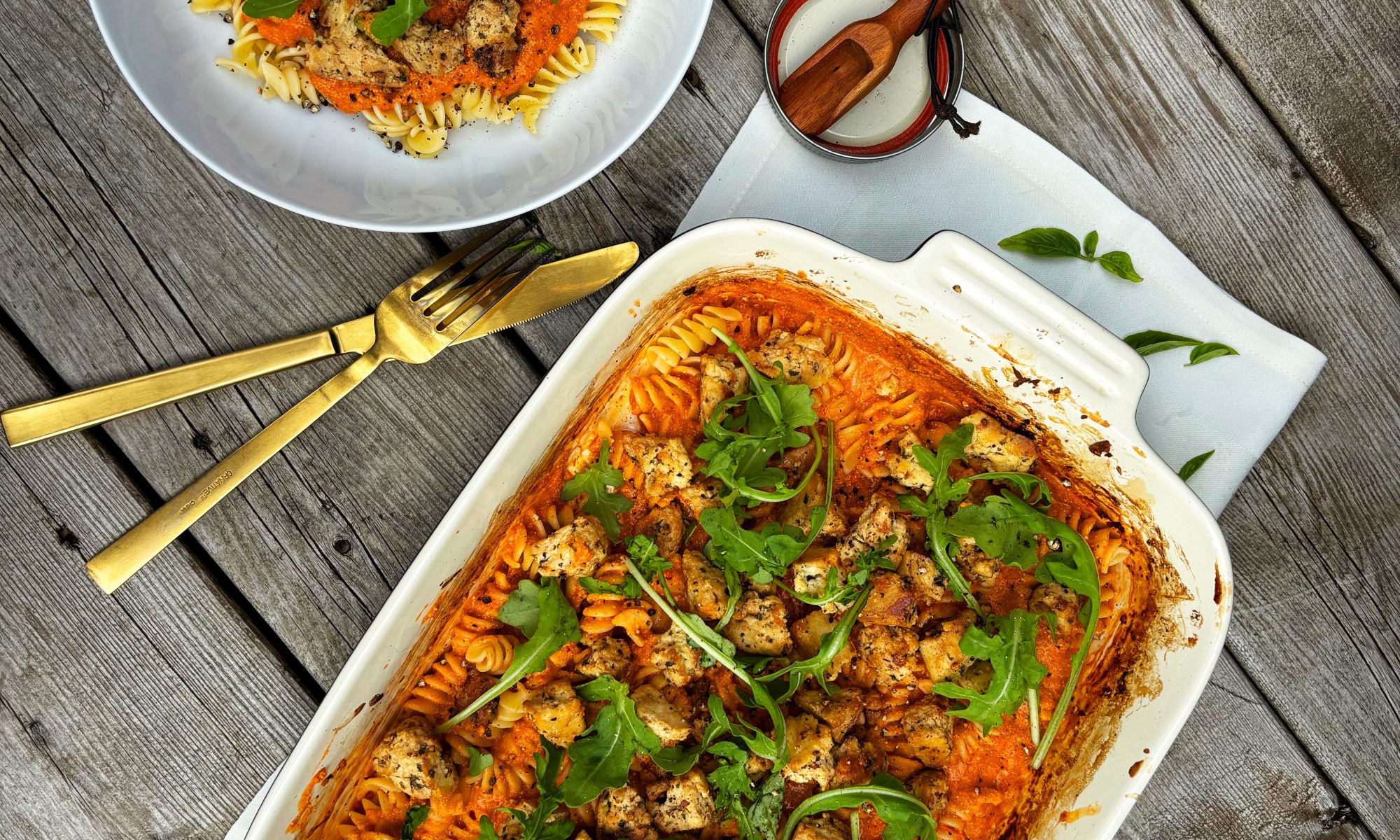 Tomato-Feta Pasta served with Cesar Tofu