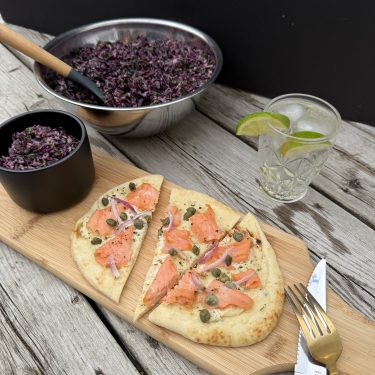 Smoked Salmon Pizza with Zucchini Coleslaw